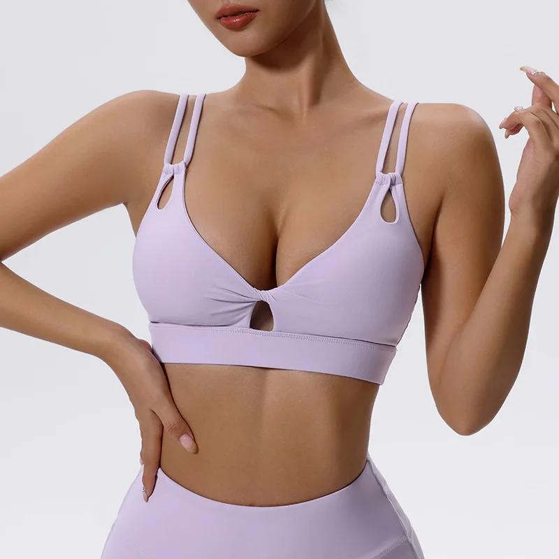 Soutien-gorge sport femme push-up - Brassière fitness respirante à sangle croisée