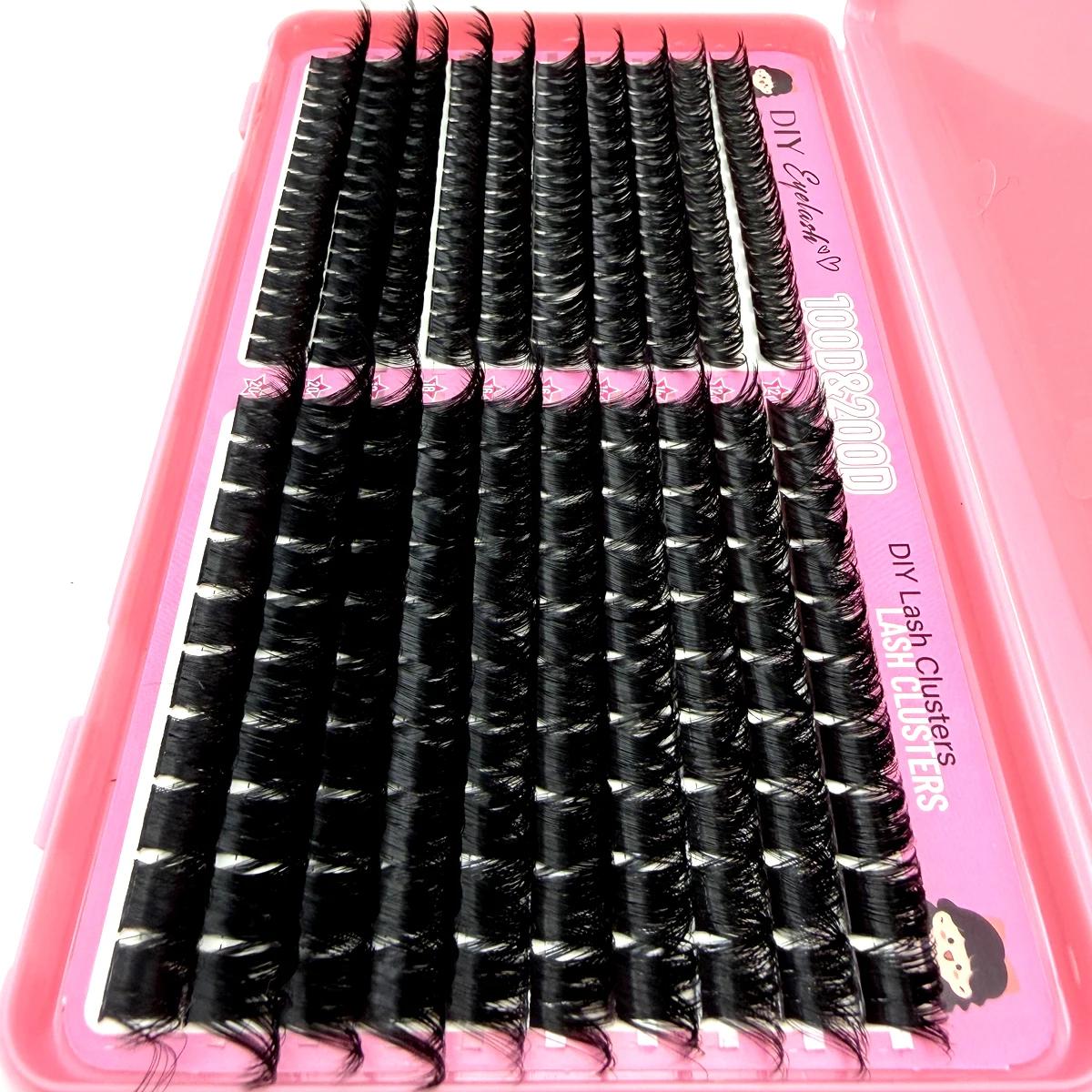 200D/100D épais moelleux grappe cils D Curl naturel doux faux cils extensions bricolage individuel M