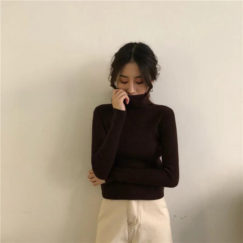 Pull à col roulé pour femme, pull slim, pull en tricot doux, pull chaud, basique, décontracté, autom