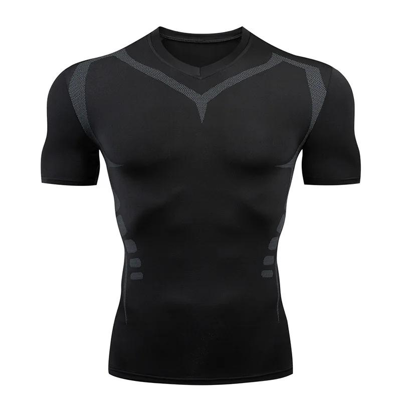 Sport T-Shirt hommes séchage rapide à manches courtes Sport T-Shirt hauts salle de Sport Fitness Com