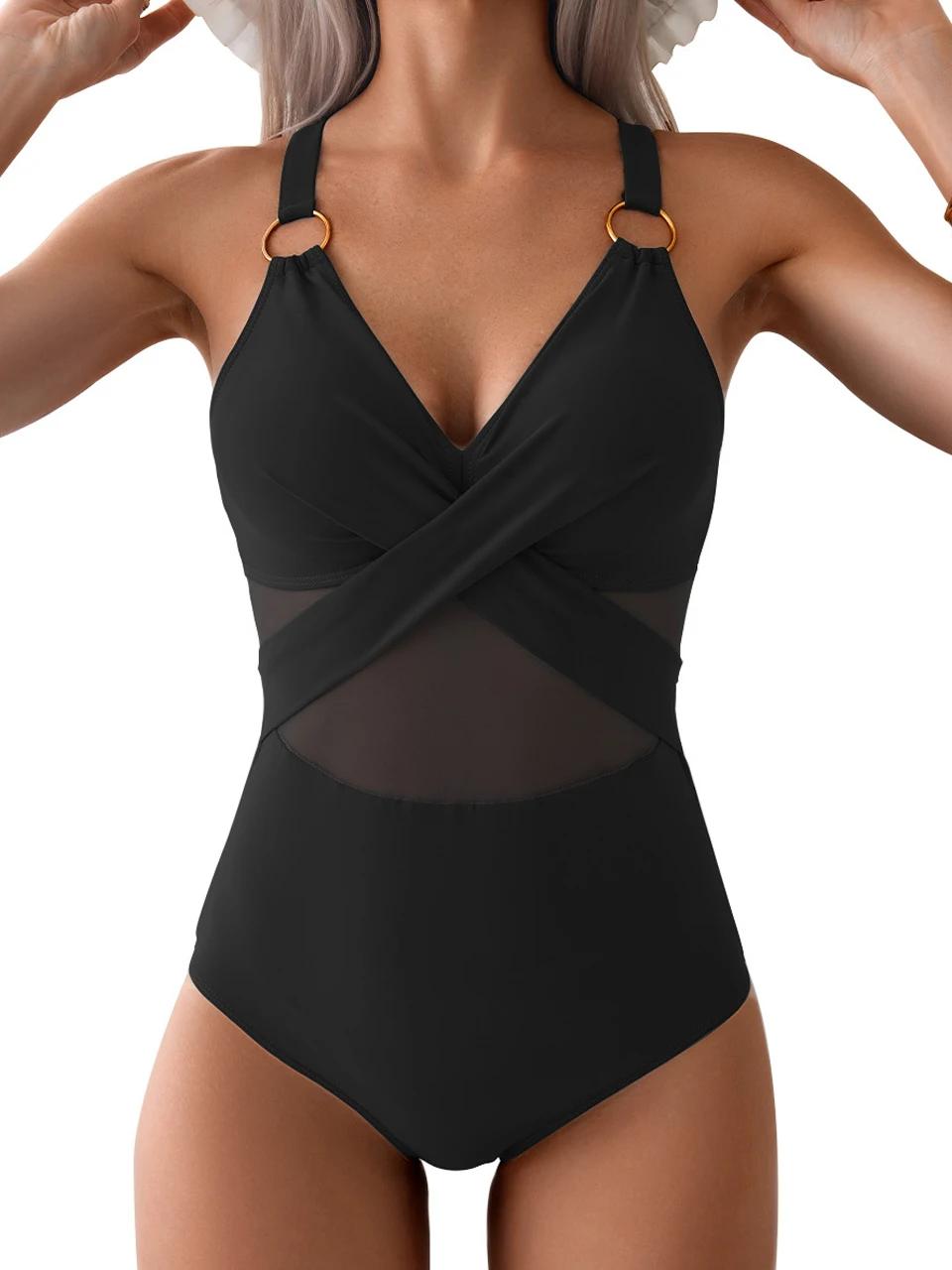 Maillot de bain une pièce sexy 2026 pour femme - Tenue de plage maille froncée estivale