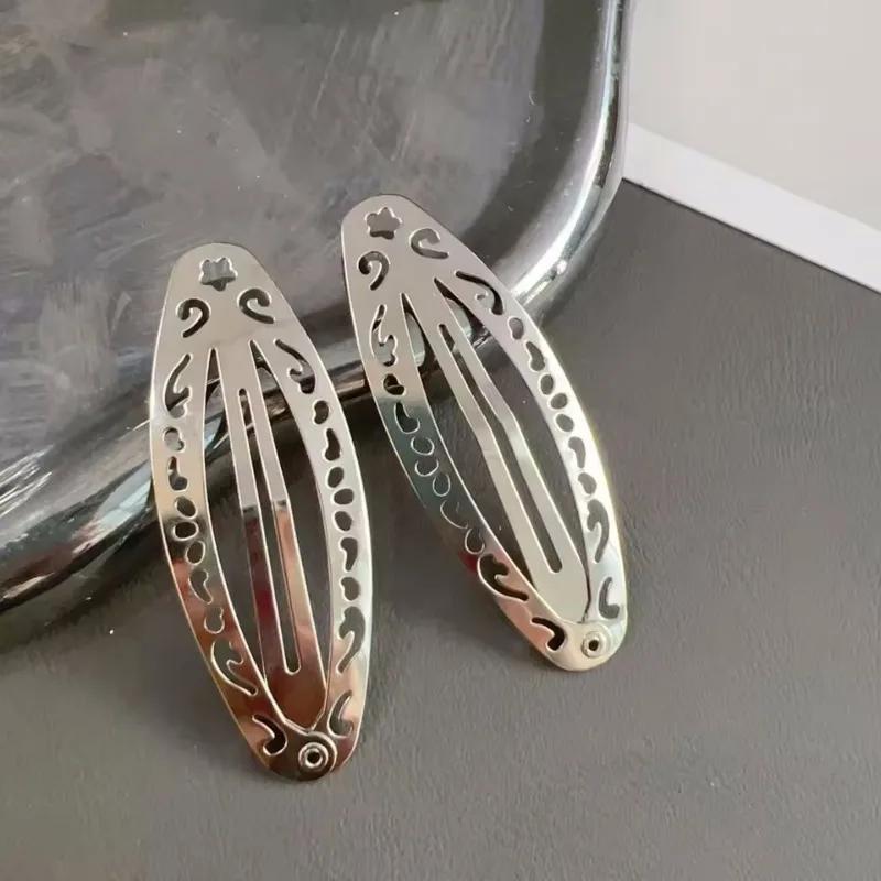 Pinces à cheveux Vintage à motif évidé Y2K, pinces à cheveux ovales en argent géométrique, épingle à