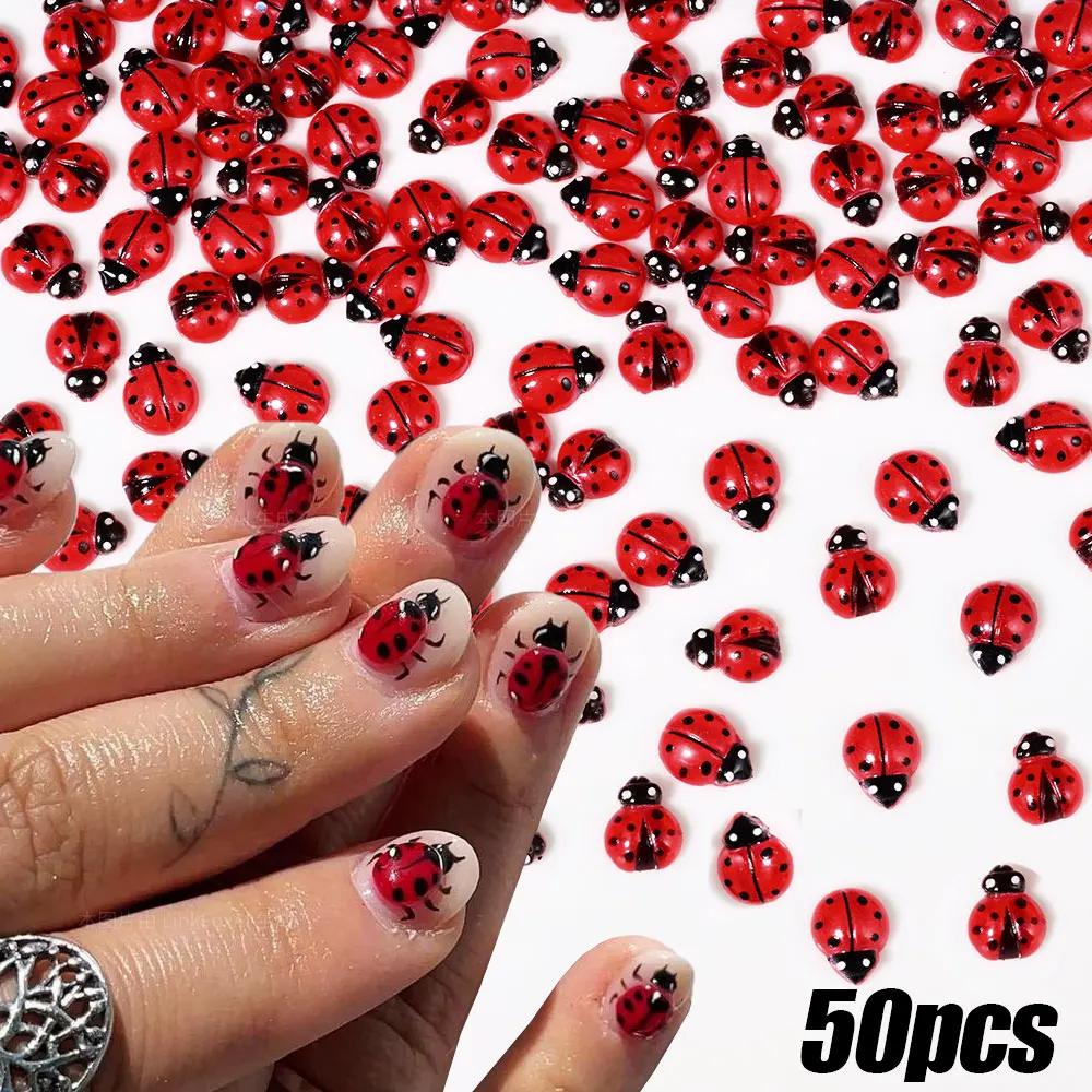 50pcs 3D mignon coccinelle rouge Nail Art gemmes résine Flatback printemps insecte Nail Art charmes 