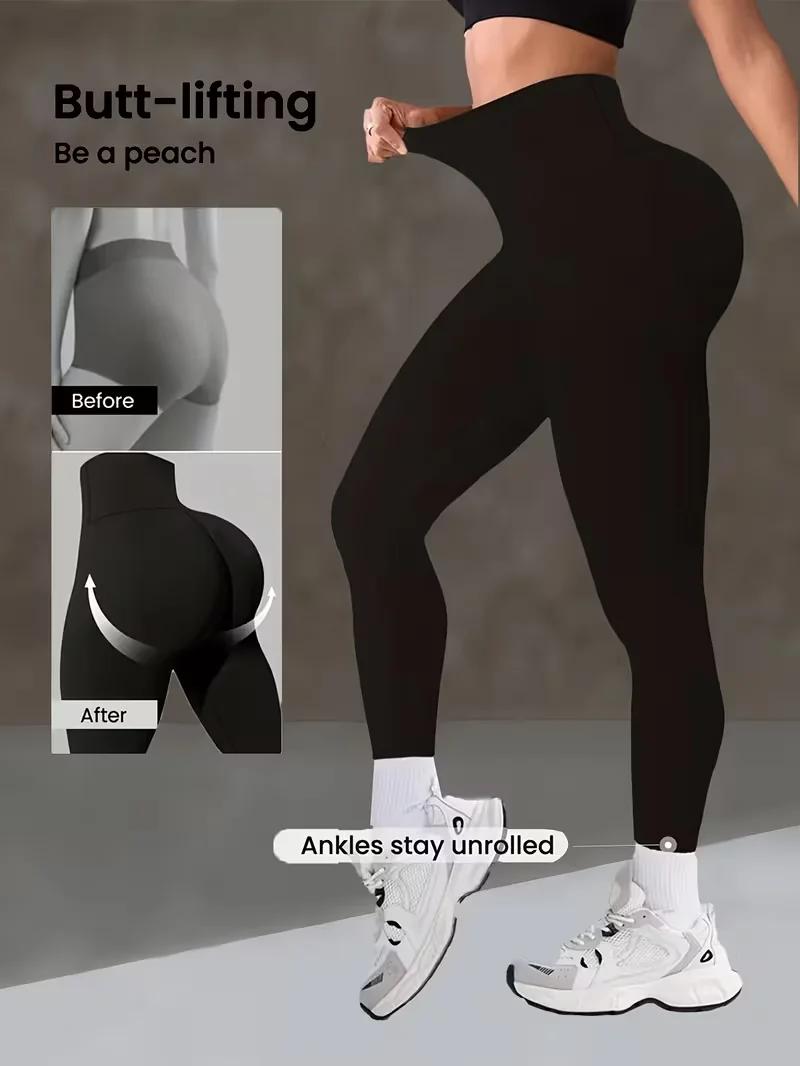 Pantalon de yoga taille haute pour femme, Legging sculptant avec large ceinture, Pantalon d'entraîne