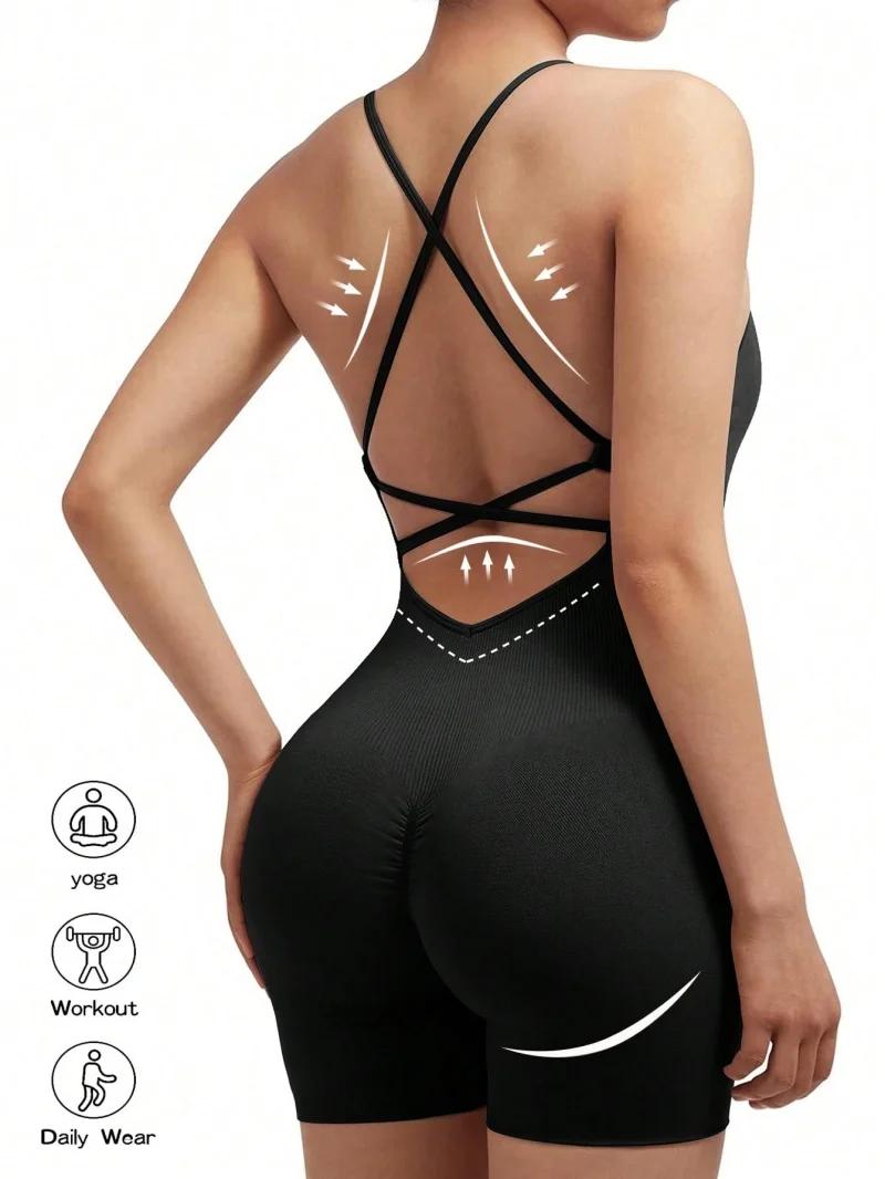 Combinaison de Fitness Sexy pour femmes, combishort de sport réglable croisé, une pièce, combinaison
