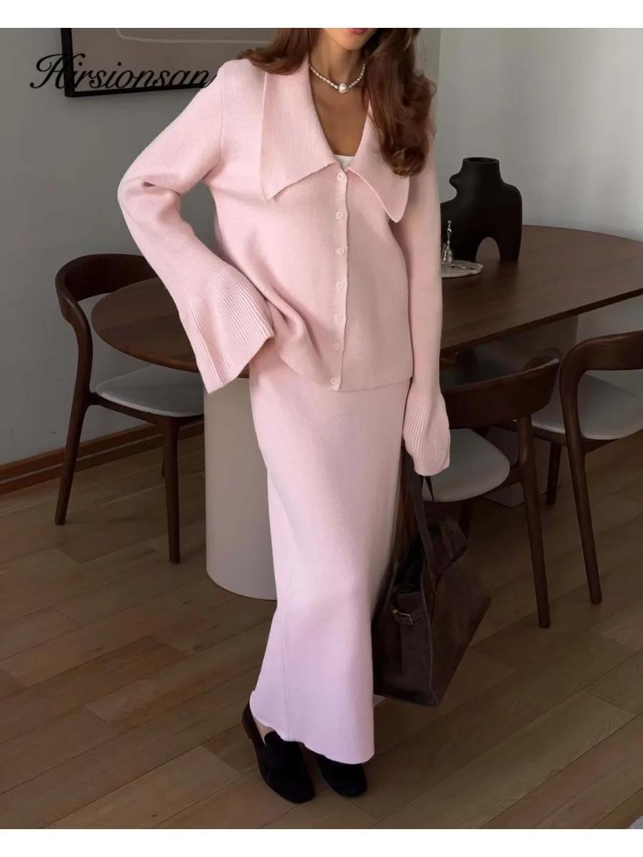 Hirsionsan Sexy doux élégant Vintage femmes costumes 2 pièces femmes ensembles col Polo Cardigan pul