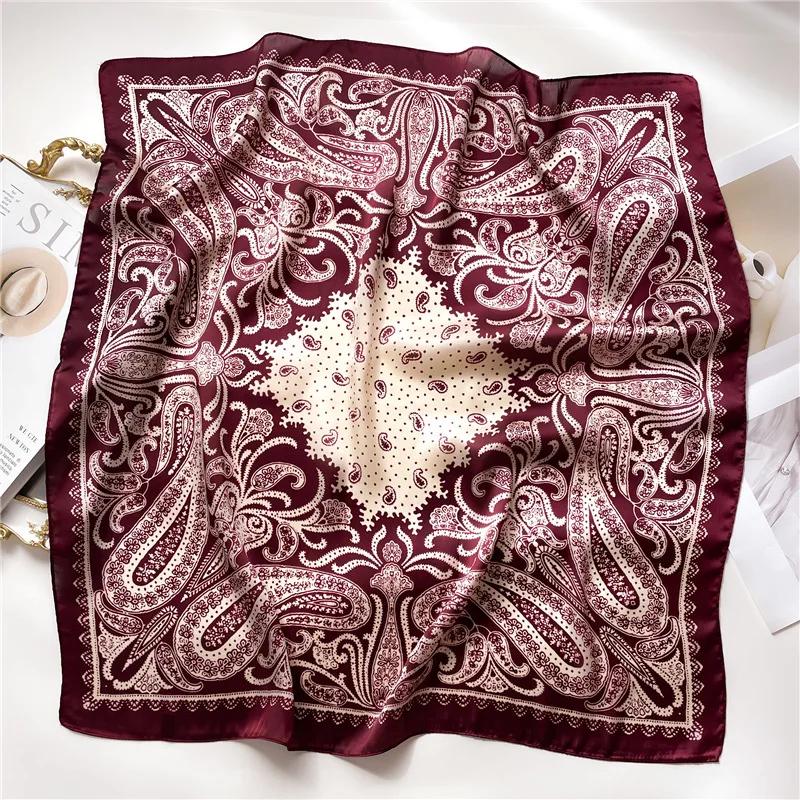 Foulard carré imprimé Paisley pour femmes, en Satin doux, semblable à de la soie, fin, Style Mature,