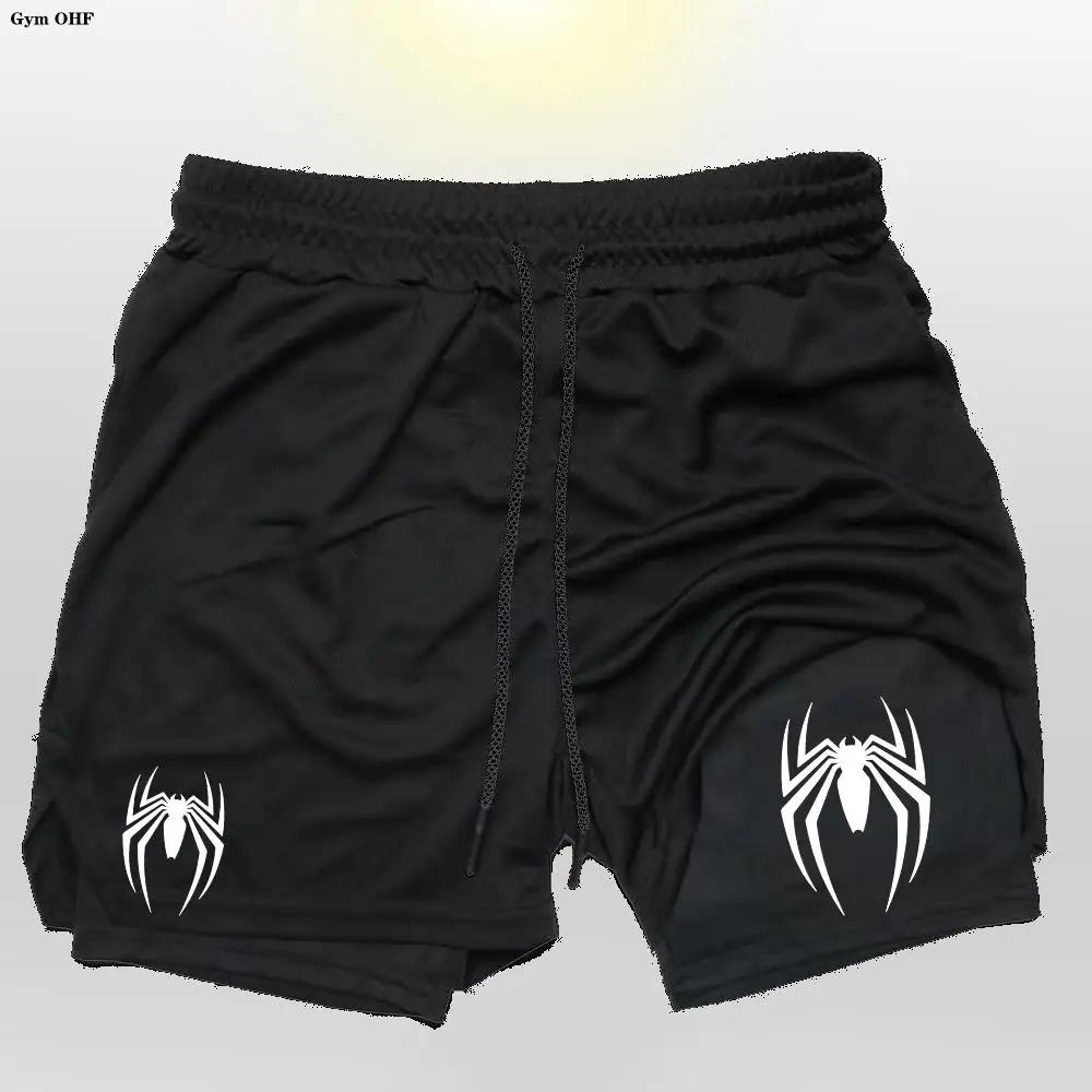 Spider-Shorts de sport à double pont pour hommes, bas de plage 2 en 1, pantalons courts d'entraîneme