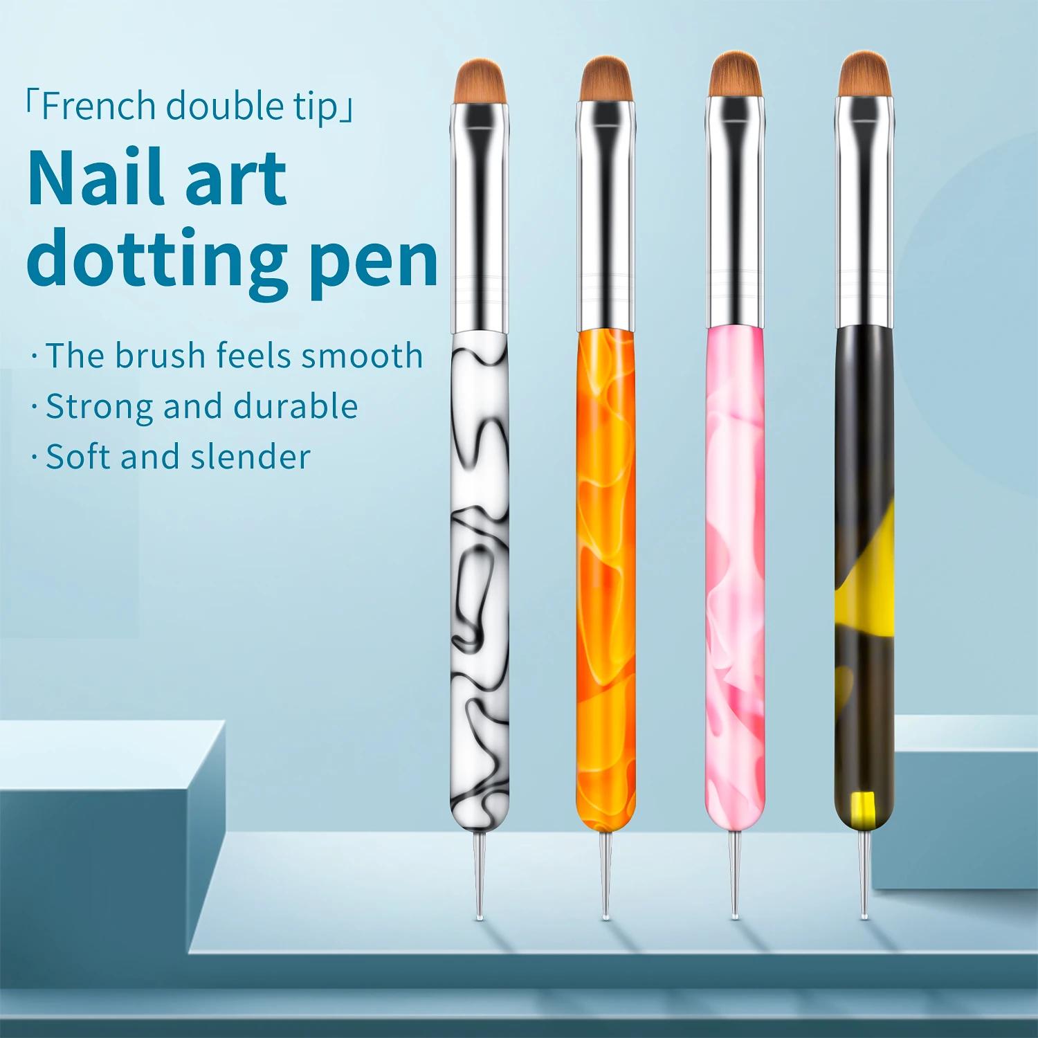 Pinceau français pour Nail Art, stylo à double extrémité, poignée en acrylique, pour dessin, peintur