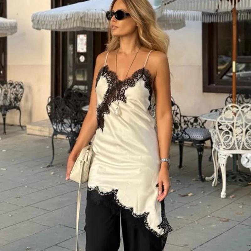 HXAO Slip femmes robes sans manches robe en dentelle noire femme asymétrique robes de soirée élégant