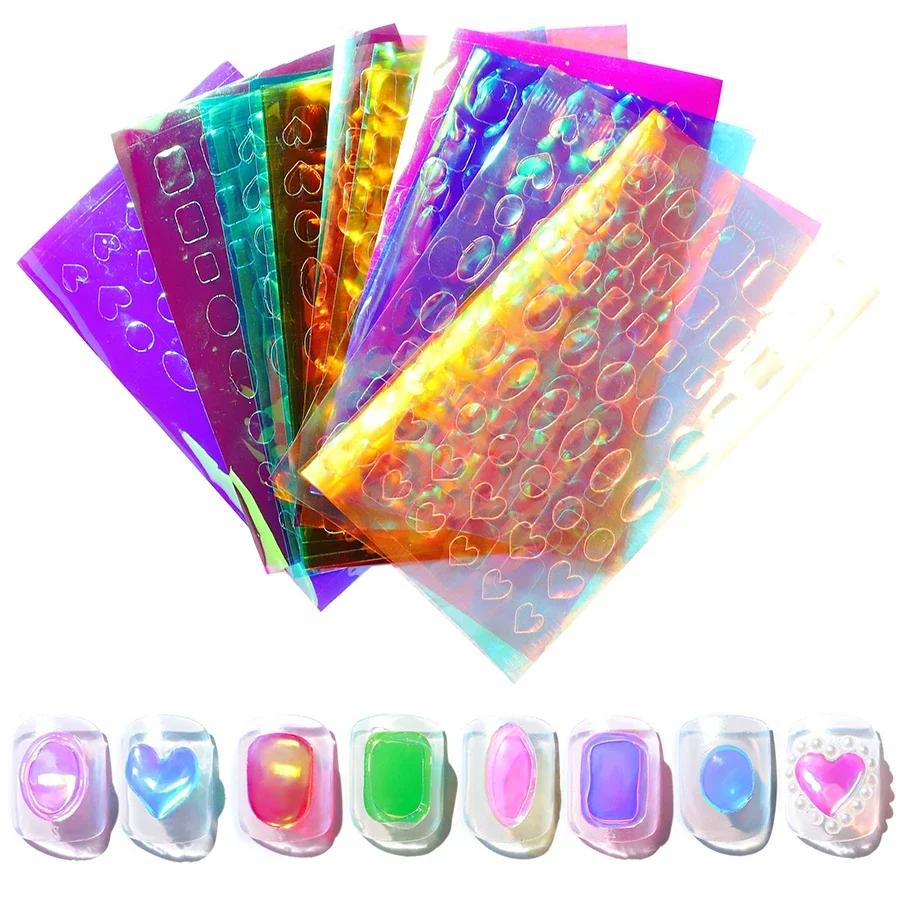 11 feuilles d'autocollants en verre de glace Aurora pour Nail Art, grandes décalcomanies holographiq