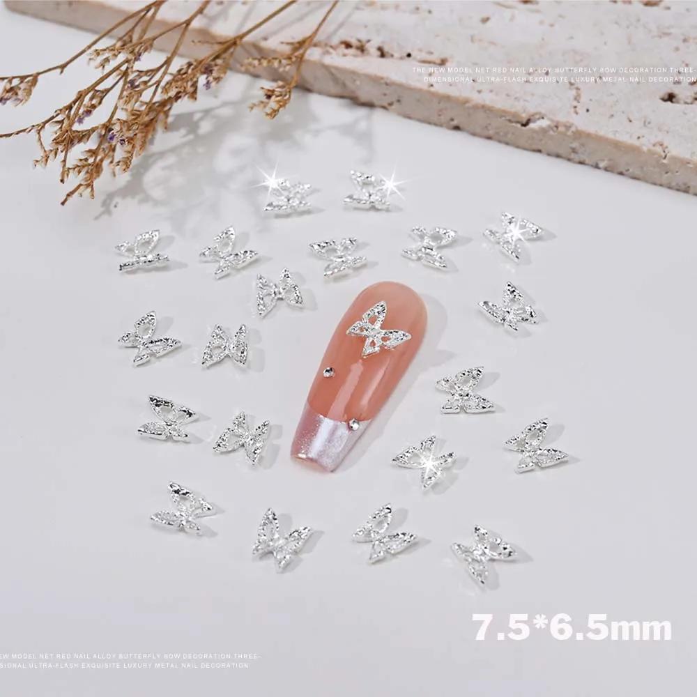 Breloques pour ongles en strass papillon creux 3D, 20 pièces, breloques de luxe, ailes en diamant or