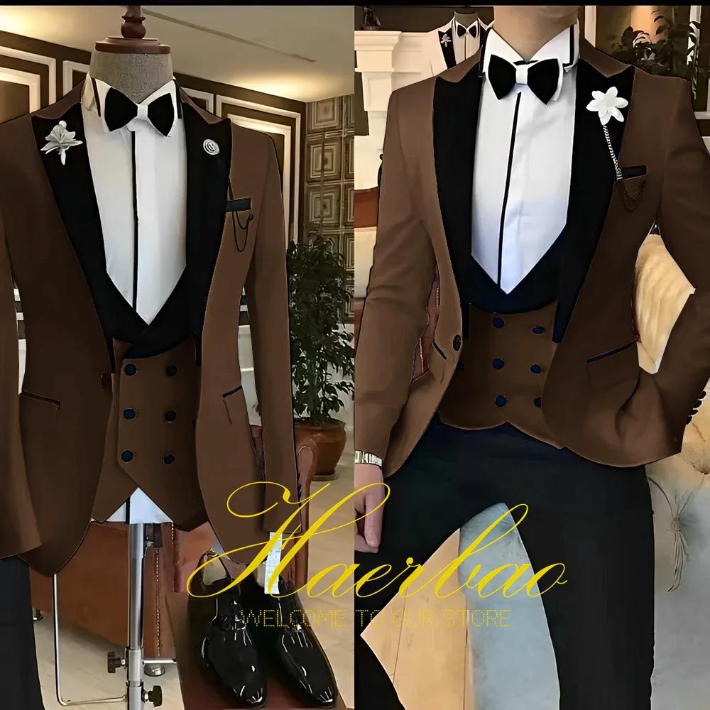 Costumes 3 pièces Slim Fit pour hommes, smokings de marié pour mariage GroomTIME, veste trempée de s