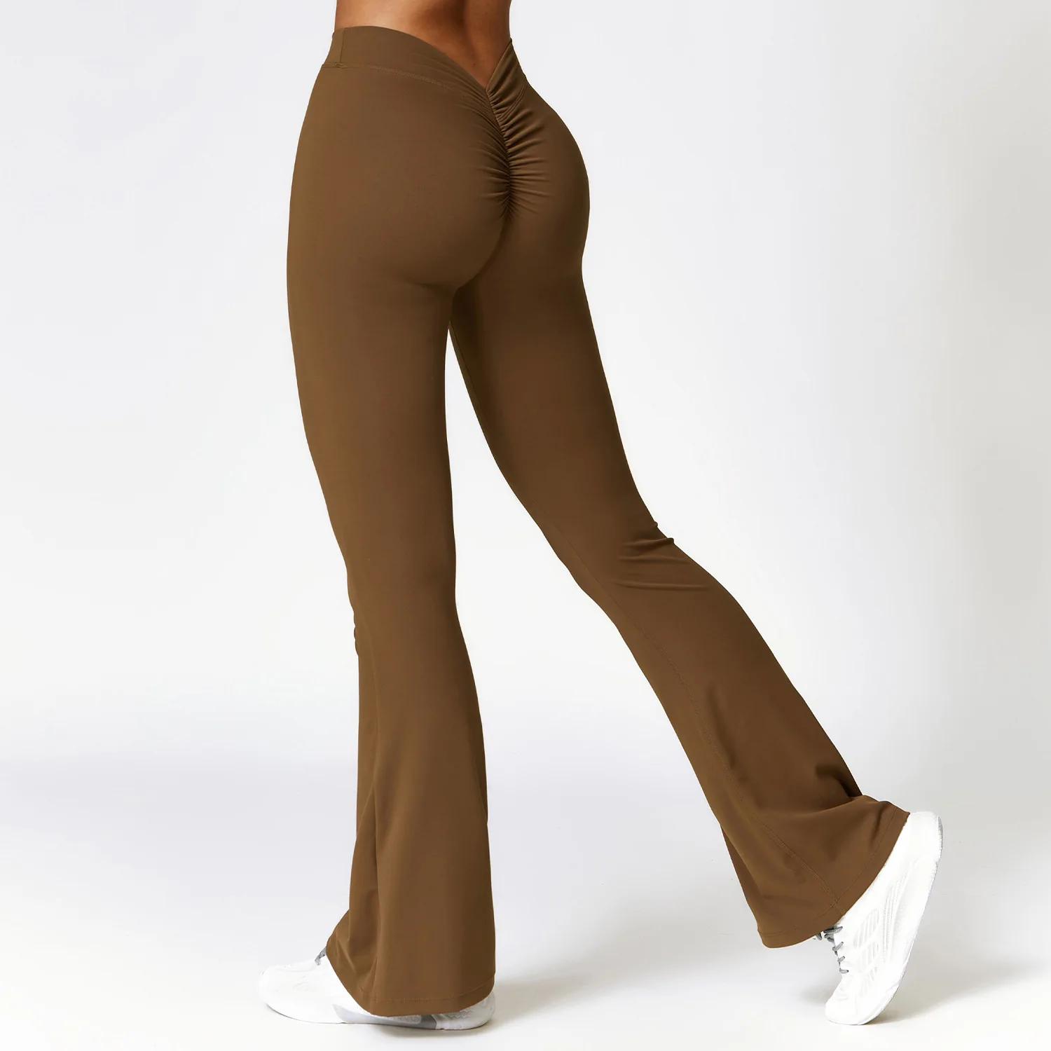 Pantalons de Yoga de hanche en forme de V Leggings évasés femmes taille haute pantalons à jambes lar