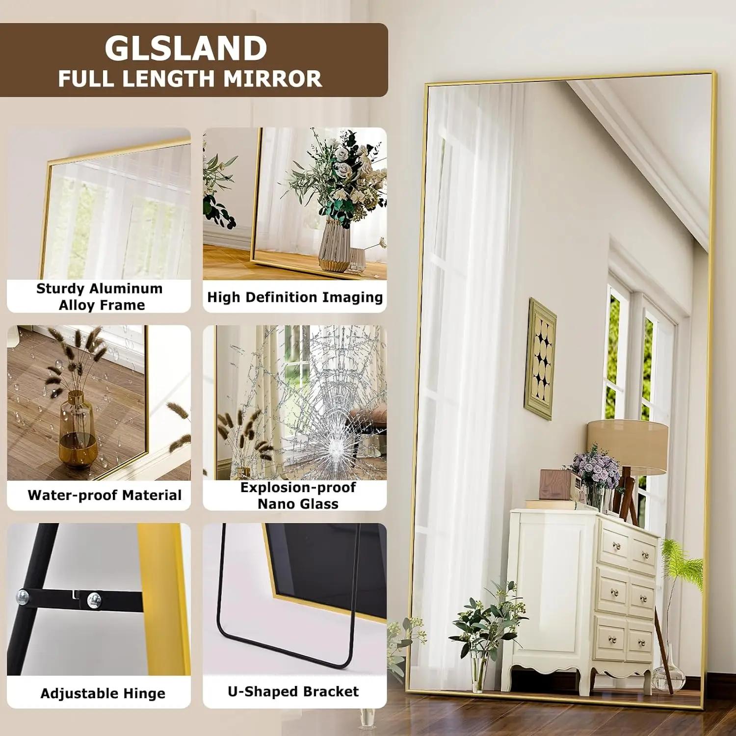 Miroir rectangulaire Extra Large suspendu ou incliné en alliage d'aluminium, cadre fin, Dressing au 