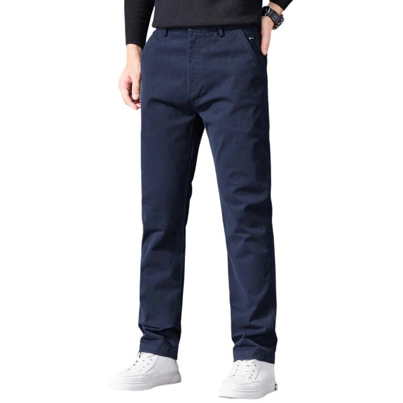 Pantalon en coton pour homme, coupe droite classique, élastique, couleur unie, décontracté, pour aff