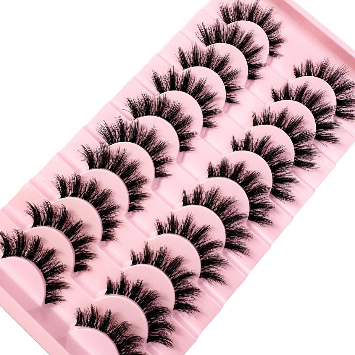 10 paires naturel longue tige transparente 3D vison cils Manga cils chauds faux cils moelleux doux c