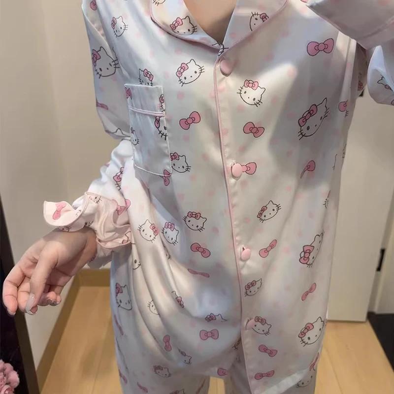 Sanrio – pyjama 2 pièces à pois Hello Kitty, Style princesse, pour femme, ensemble de vêtements de m