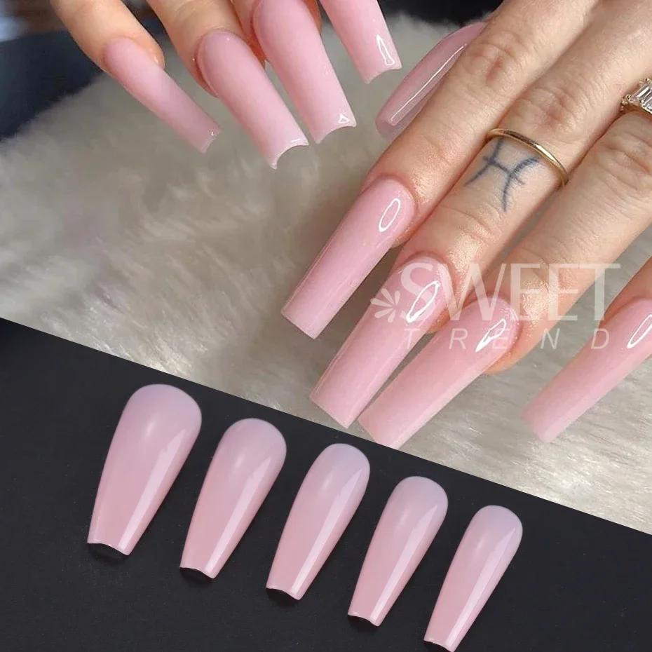 100 pièces nu rose faux ongles presse sur ongles acrylique Extension cercueil formes ongles conseils