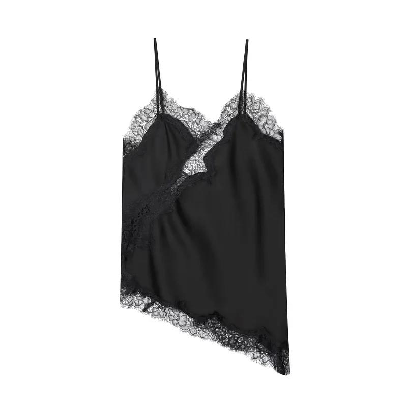 MUJER femmes hauts noir dentelle haut femme Sexy dos nu hauts pour femmes Camisole hauts sans manche