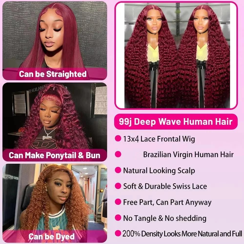 30 pouces bordeaux 99j vague profonde frontale perruque colorée bouclés perruques de cheveux humains