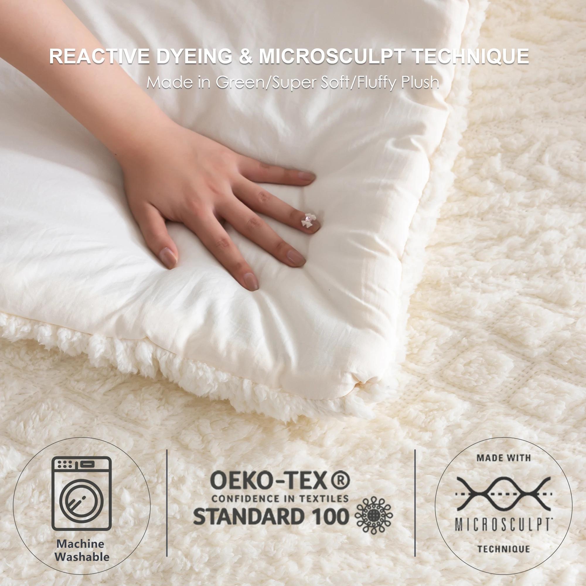 Ensemble de couette en duvet moelleux en coton Sherpa, peluche Smile, capitonné Boho, ultra-doux, lé