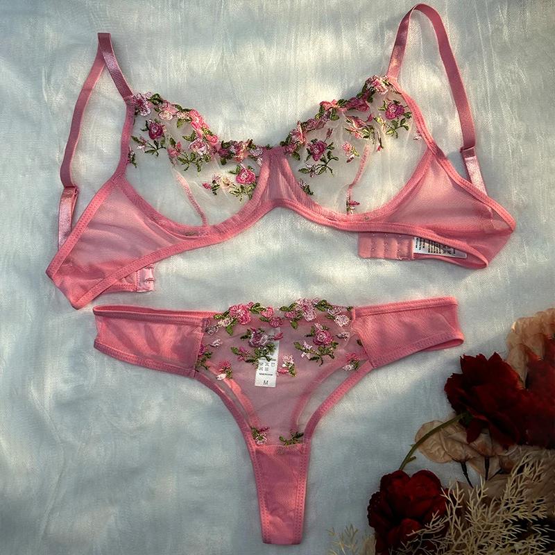 Sous-vêtements Sexy pour femmes Transparent brodé petites fleurs soutien-gorge Lingerie chaude culot