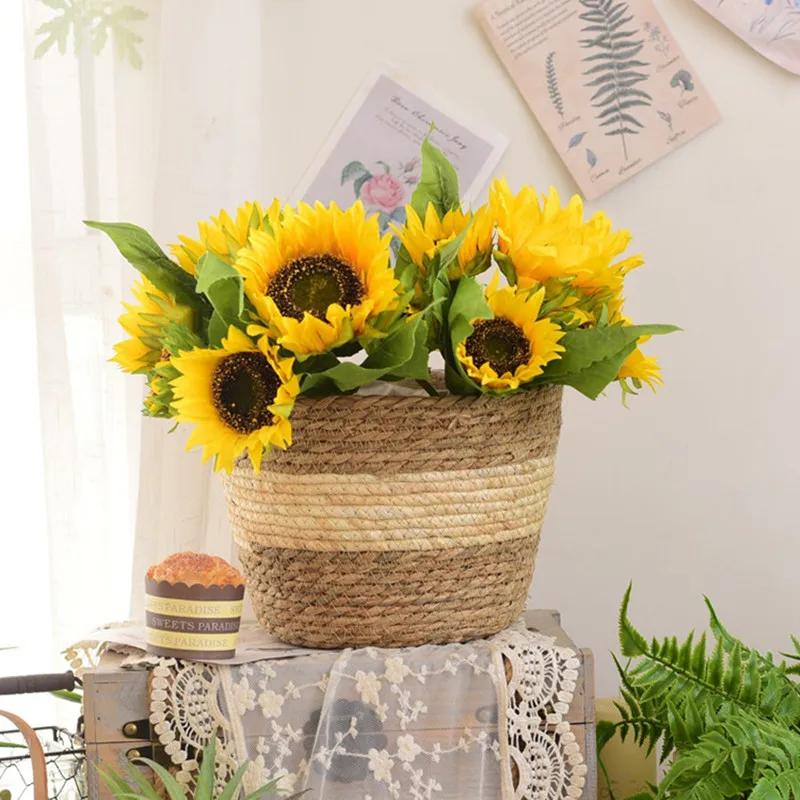 Pot de plantes à fleurs tissées en paille, panier de jardinière d'herbe, couverture de Pot de fleurs