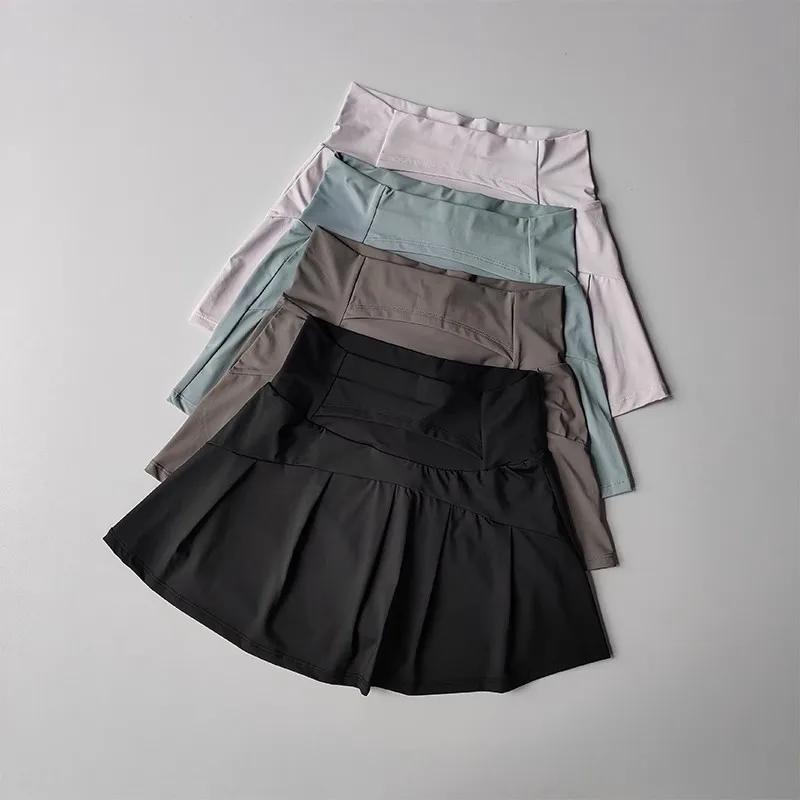 Jupe courte de sport taille haute pour femmes, pantalon de Yoga trapèze Anti-éblouissement avec doub