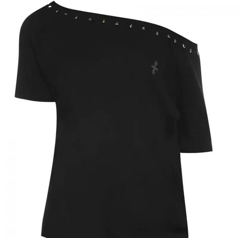 Seeslim noir épaules dénudées croix femmes T-shirt à manches courtes 2000s vêtements Y2k été hauts t