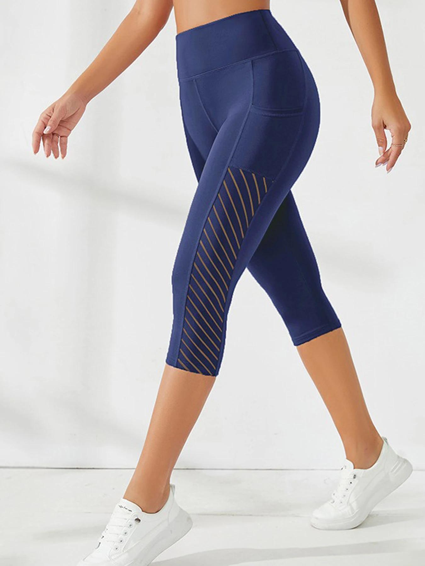 TUNIControl-Pantalon de yoga pour femme, poches latérales, longueur mollet, couleur unie, taille hau