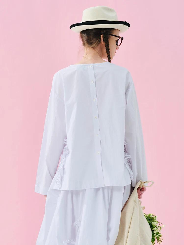 Imakokoni 2025 printemps Original coton lavé dentelle col rond chemise 244929