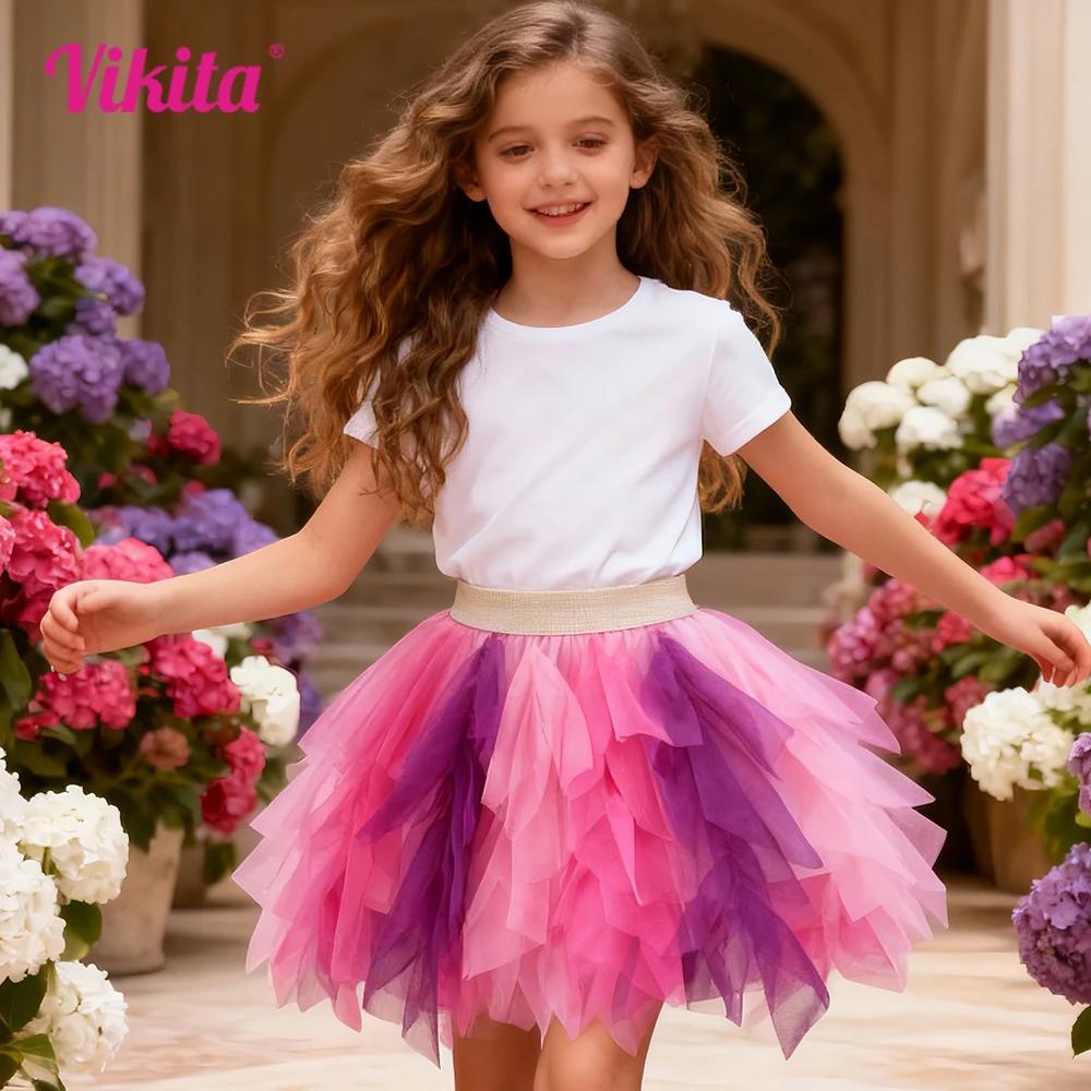 VIKITA filles gâteau jupes enfants maille irrégulière Tulle couches Tutu jupe filles fête d'annivers