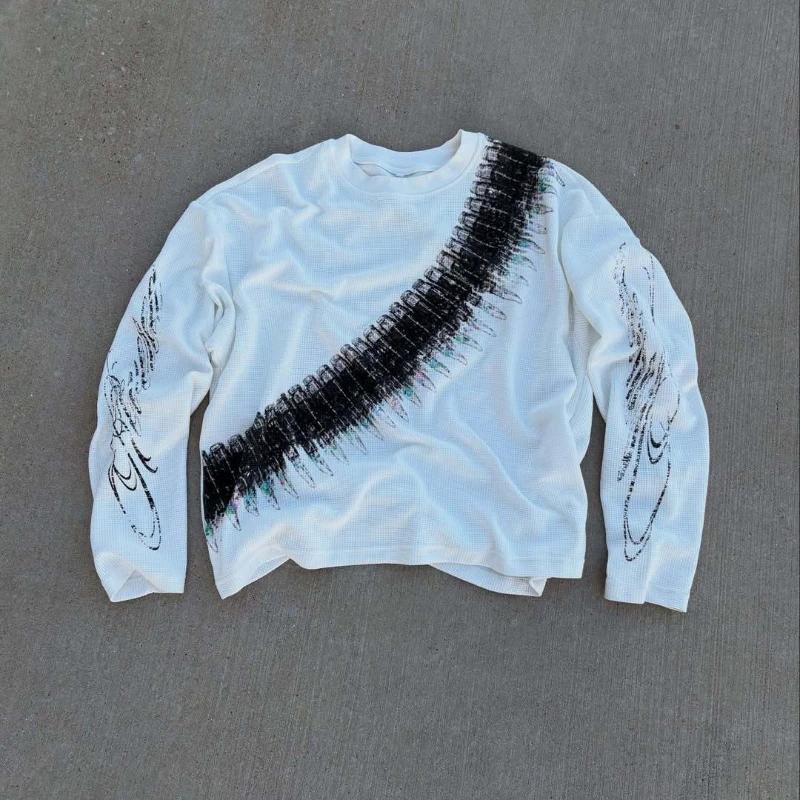 2025 Nouveau y2k Bullet Lettre Imprimé Américain Rétro Manches Longues T-shirt Street Style Casual L