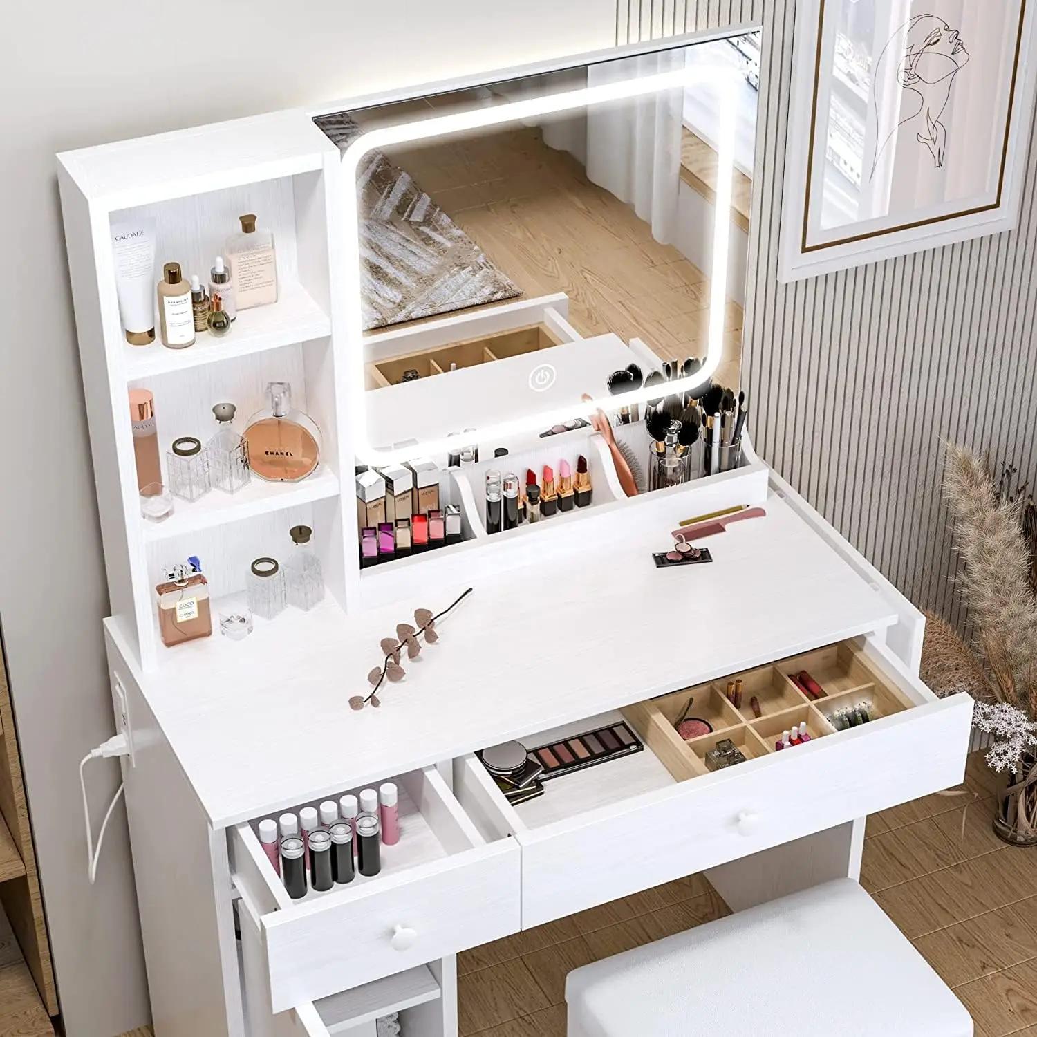 IlearCK-Bureau de courtoisie avec miroir 4.2 par LED et prise de courant, table de maquillage avec é