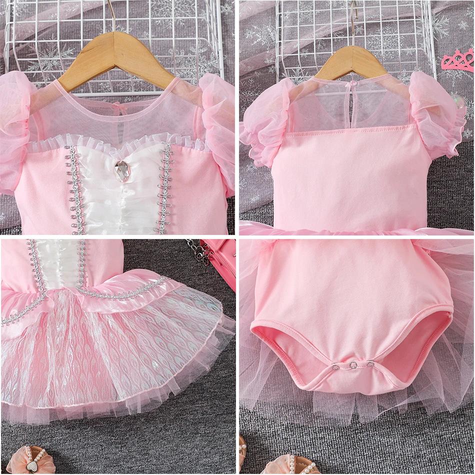 Robe Tutu de Ballet rose pour filles, uniforme d'entraînement en dentelle et Tulle mignon, Costume d