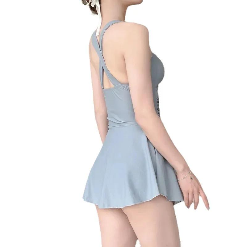 Maillot de bain une pièce femme amincissant couleur unie - Style conservateur serrage taille vacances plage