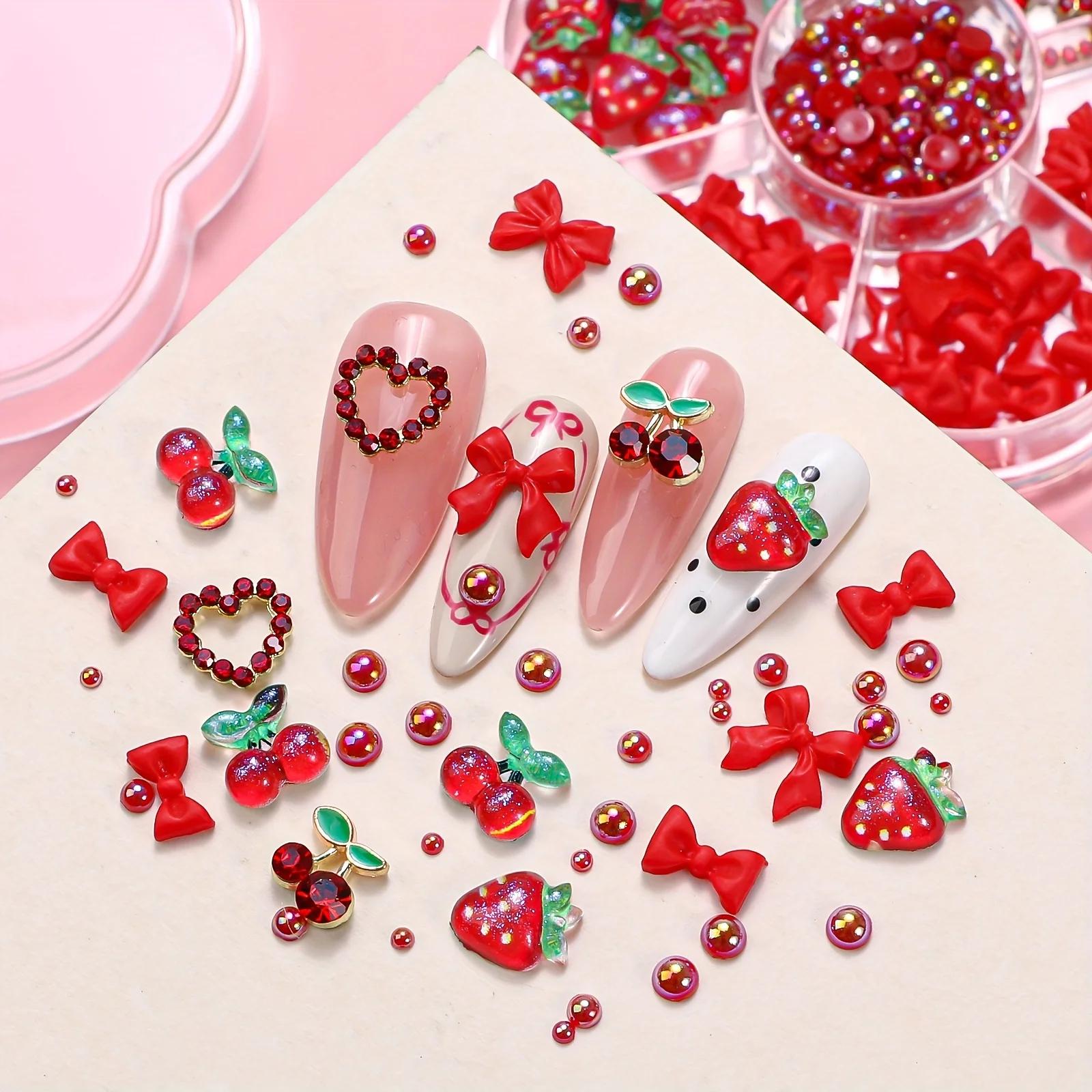 Breloques pour ongles, mélange aléatoire de fleurs de fraises, résine douce, lune à dos plat, access