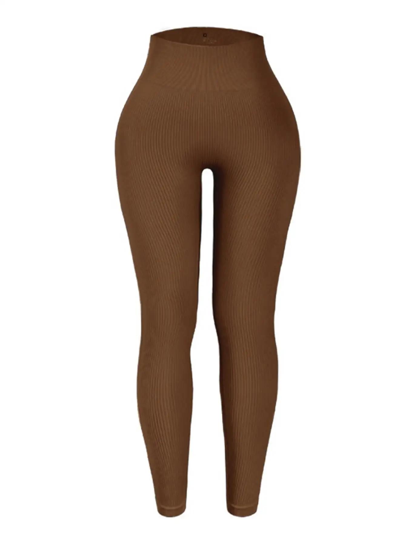 Pantalons de Yoga côtelés pour femmes, Leggings de Sport taille haute, sans couture, Fitness, contrô