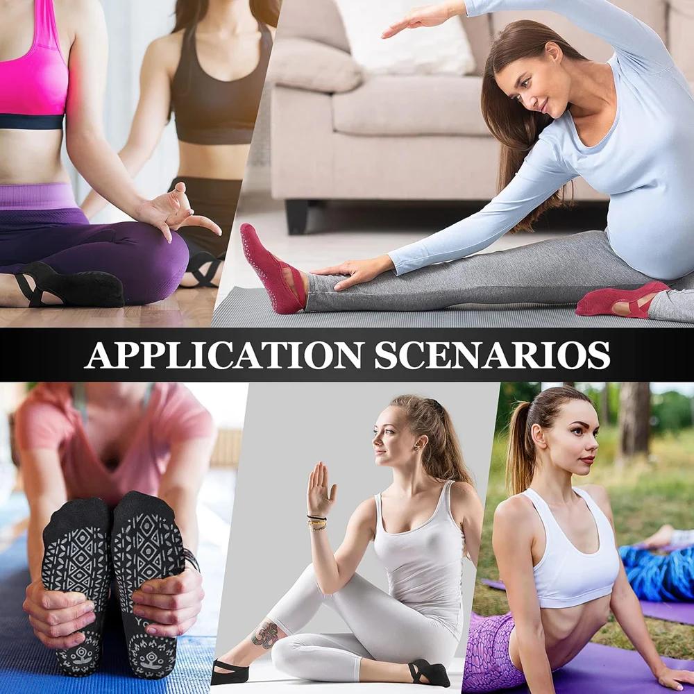 6 paires de chaussettes de Yoga pour femmes chaussettes de Barre antidérapantes avec sangles chausse