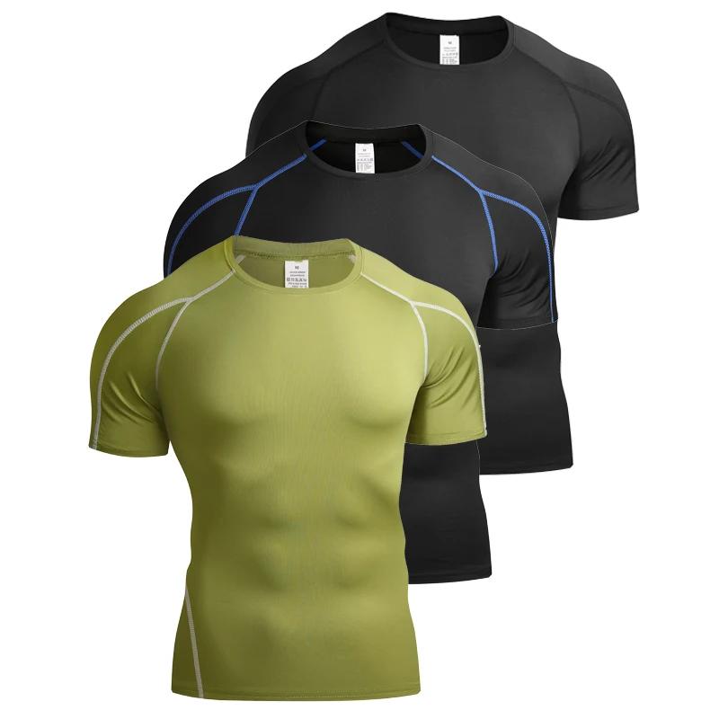 T-shirt sport homme été course gym fitness élastique compression athlétique collant training