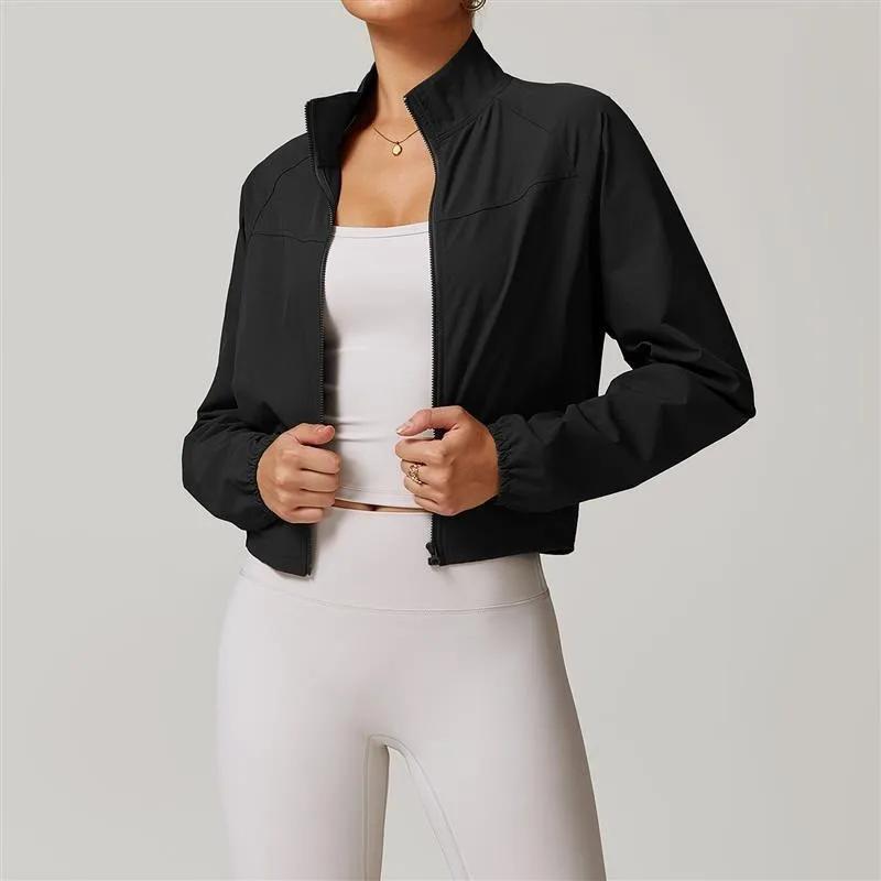 Veste de yoga à col montant pour femme LULU FLORA, séchage rapide, coupe-vent, pour course à pied en