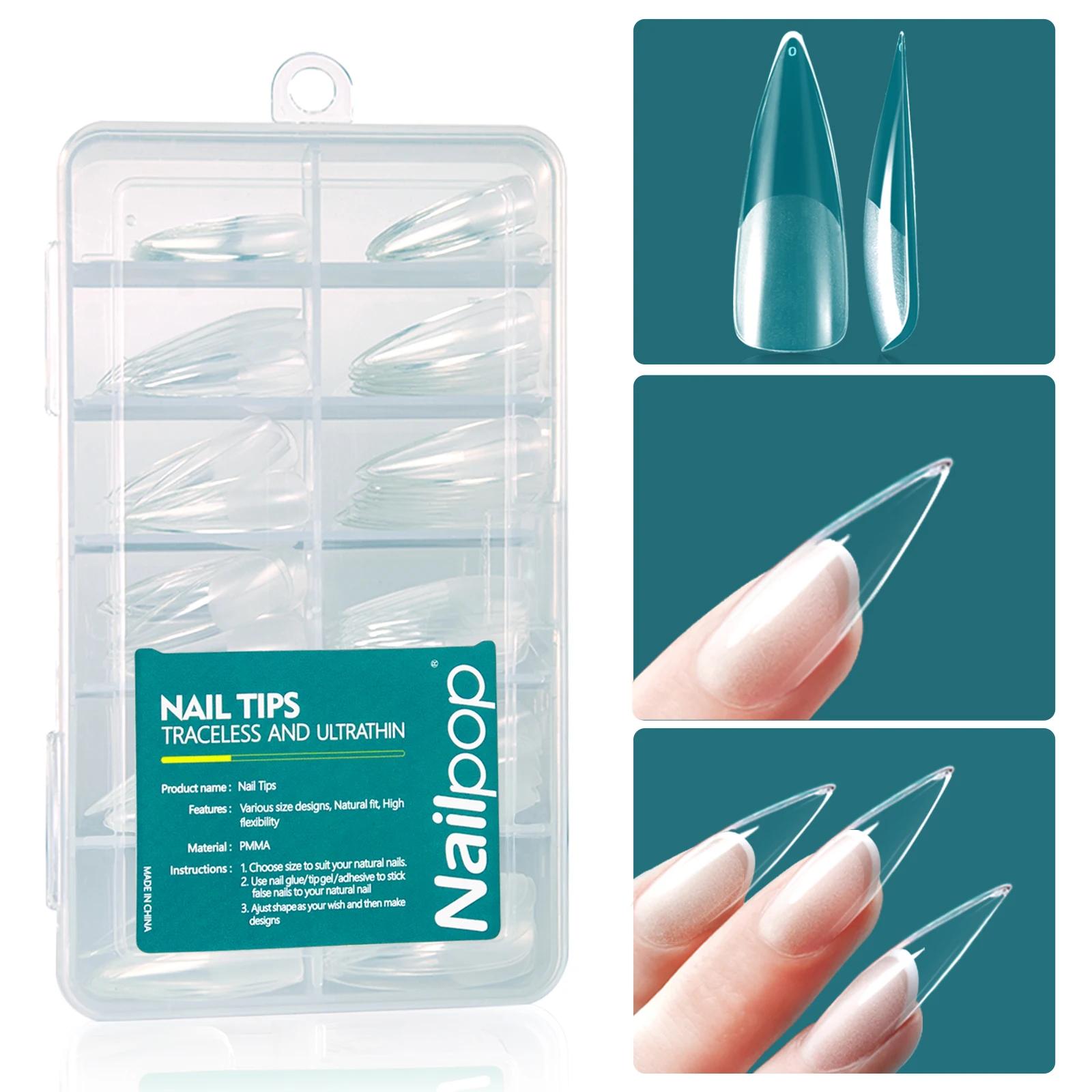 Nailpop 120 pièces ongles acryliques fausse Capsule courte cercueil d'amande carré Extension d'ongle