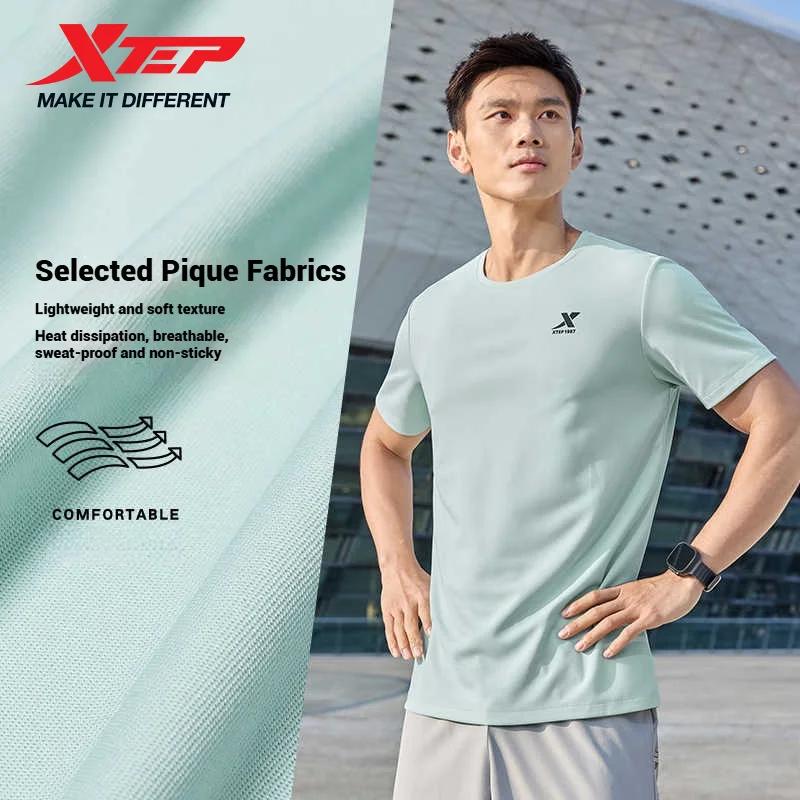Xtep T-Shirt à manches courtes et col rond pour hommes, séchage rapide, entraînement sportif, respir