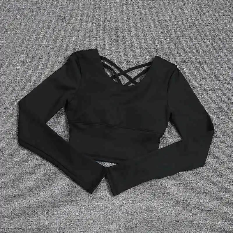 Dos creux pour femme avec soutien-gorge intégré, haut de yoga à manches longues, soutien-gorge une p