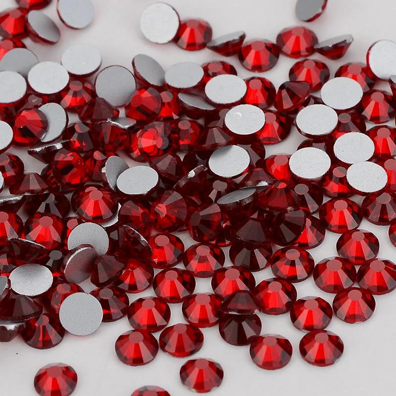 Strass à dos plat en verre Siam foncé SS3-SS60, toutes tailles, paillettes, rouge profond, fond rond