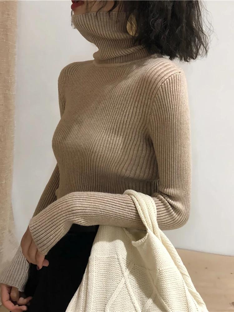 Pull Col Roulé Femme Automne Hiver 2026 – Haut Coréen Slim Tricoté pour Femme – Pull Femme Hiver Tru