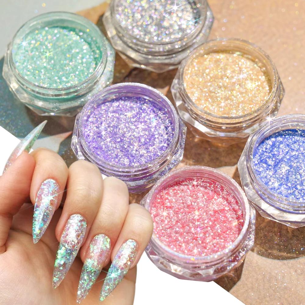Poudre à ongles opale dorée Super brillante, paillettes de sirène, flocons irisés ultra-fins, paille