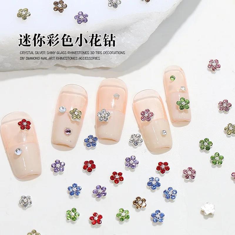 Mini poils de diamants scintillants colorés, fleur de prunier, 5 pétales de fleurs, strass pour Nail