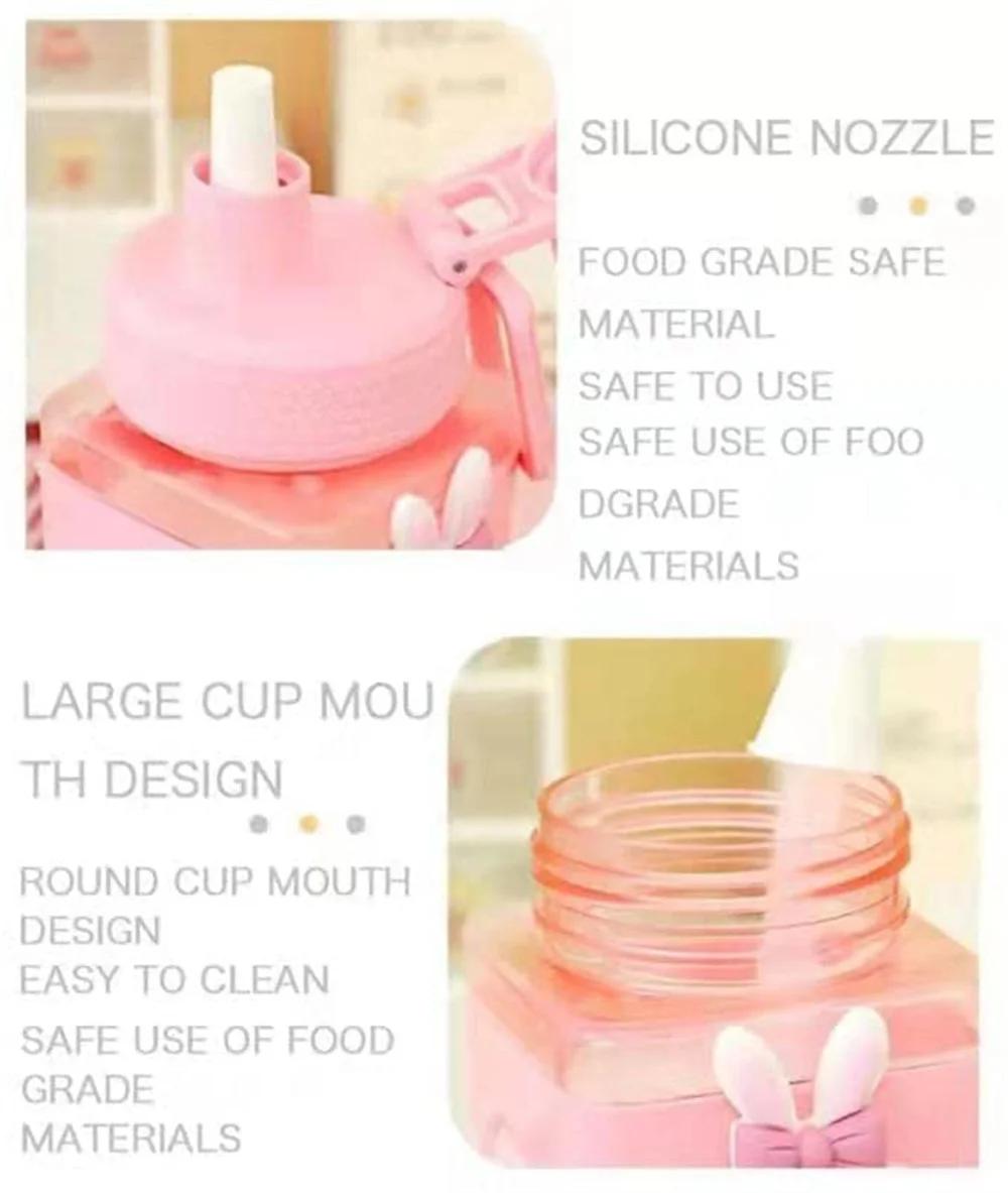 Bouteille d'eau Shaker Kawaii avec autocollant de paille, bouteille de boisson Portable en plastique